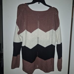 Chevron Knit Sweater - Mauve, Cream, and Black